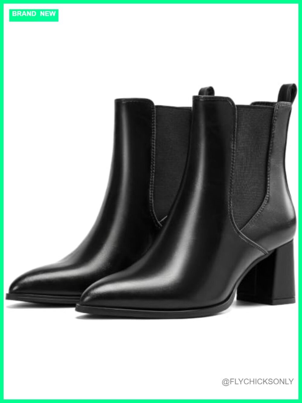 Wide Width Pointed Toe Chelsea Ankle Boots Chunky Block Heel Faux Leather